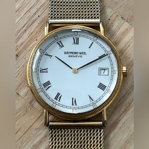 Raymond Weil 18K Gold Pl Luxury Watch White Dial Gold Case Gold-Tone Bracelet